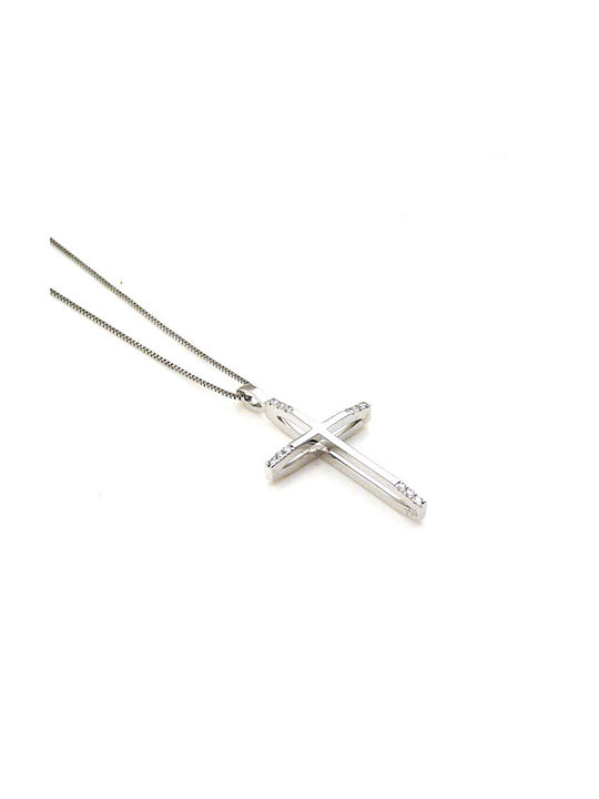 DIAMONDJOOLS 12190/02 Women's cross in 18K White Gold with diamonds (with chain)