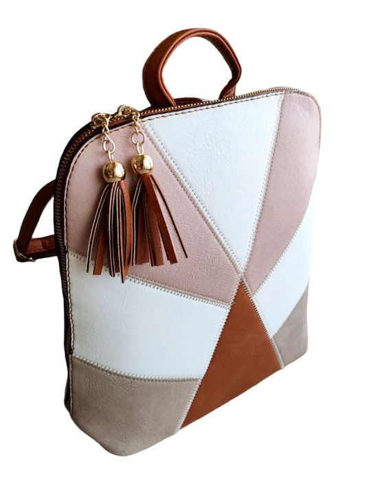 WOMEN'S BACKPACK BAG BROWN TAN WITH PINK AND WHITE