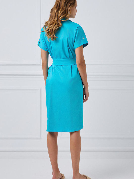 Sommer Midi Hemdkleid Türkis