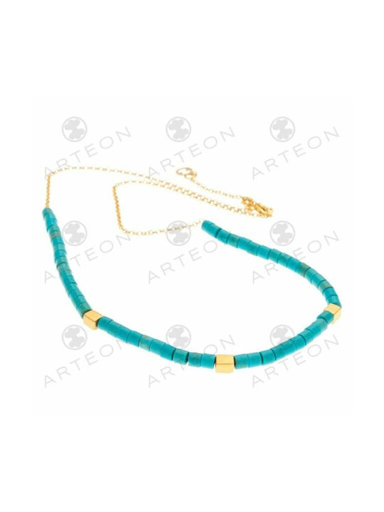 Women's necklace made of chain and stones turquoise silver 925, 32687 Arteon