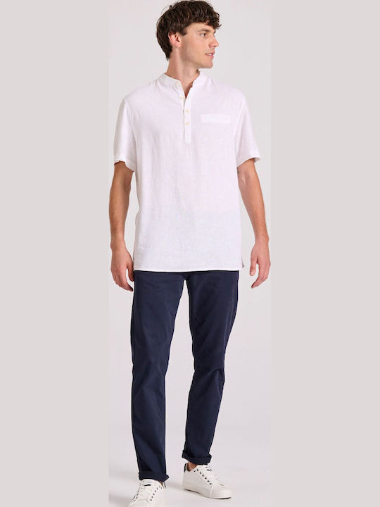 Short-sleeved Linen Shirt in Wide Line White