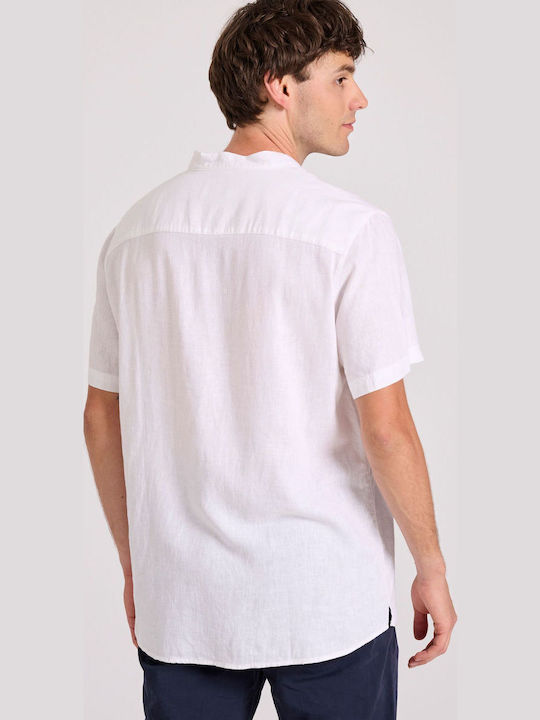 Short-sleeved Linen Shirt in Wide Line White