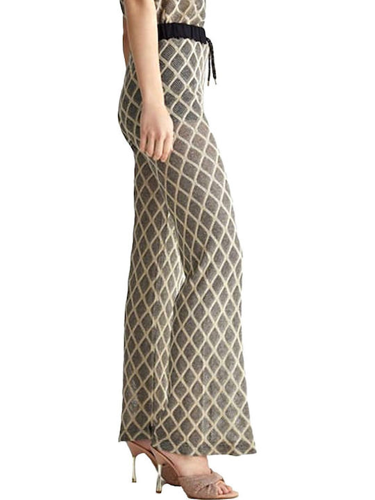 Women's Fabric Trousers Black-Gold