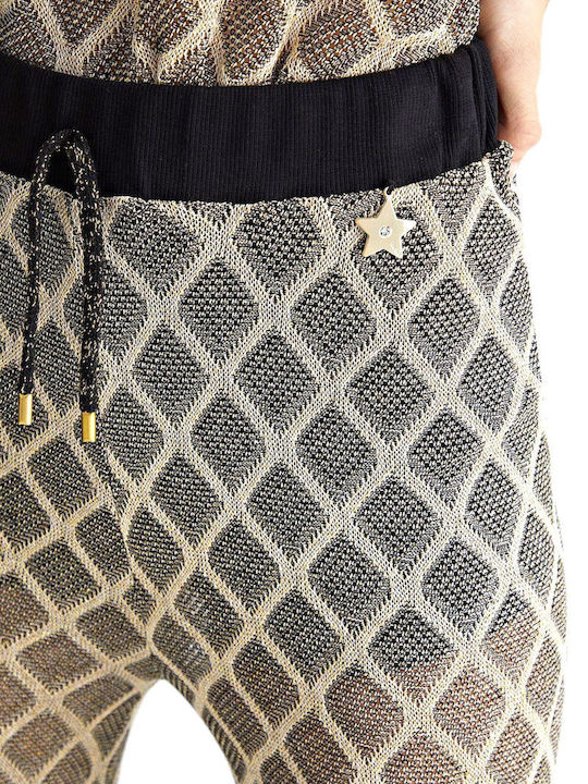 Women's Fabric Trousers Black-Gold