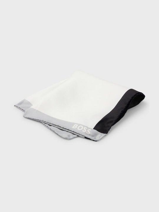 Silk Scarf Boss White Black Grey Border