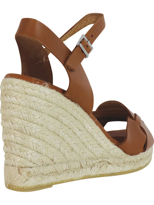Women's Leather Platform Espadrilles Tabac Brown