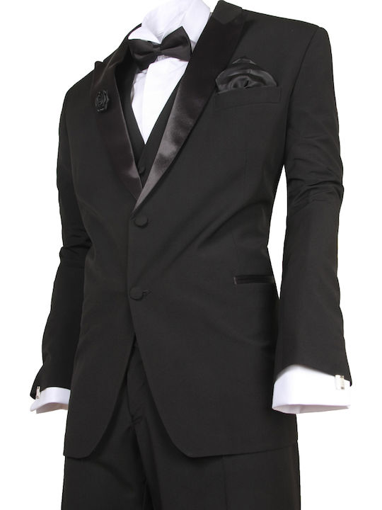 Men's Suit with Vest Regular Fit Black