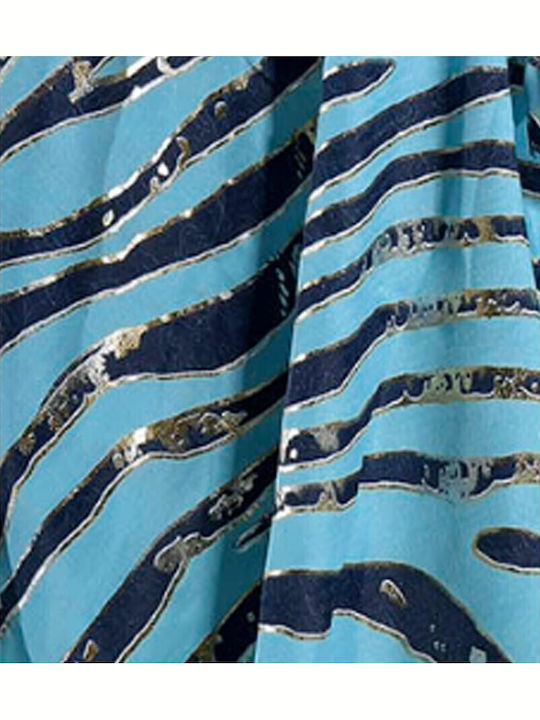 Blue Shorts with Pocket "Zebra" Silver Gold Details S M 100% Crepe