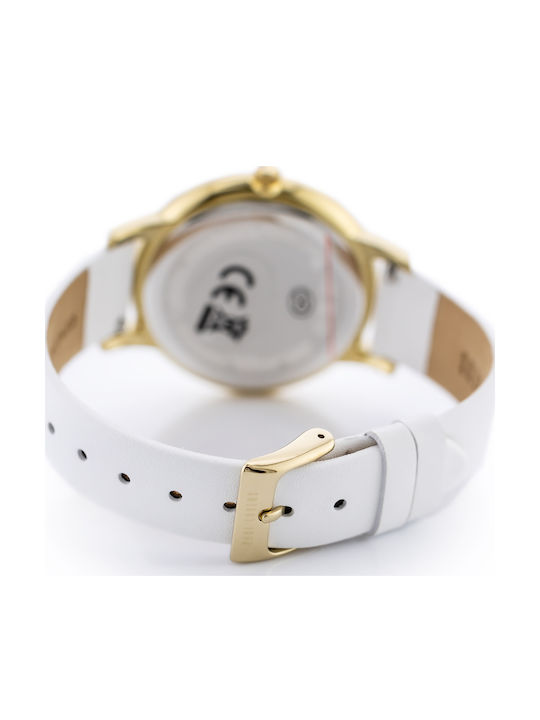 Paul Lorens Women's Watch with White Leather Strap