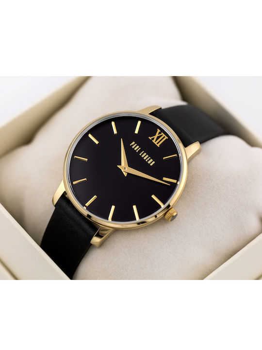 Paul Lorens Women's Watch with Black Leather Strap