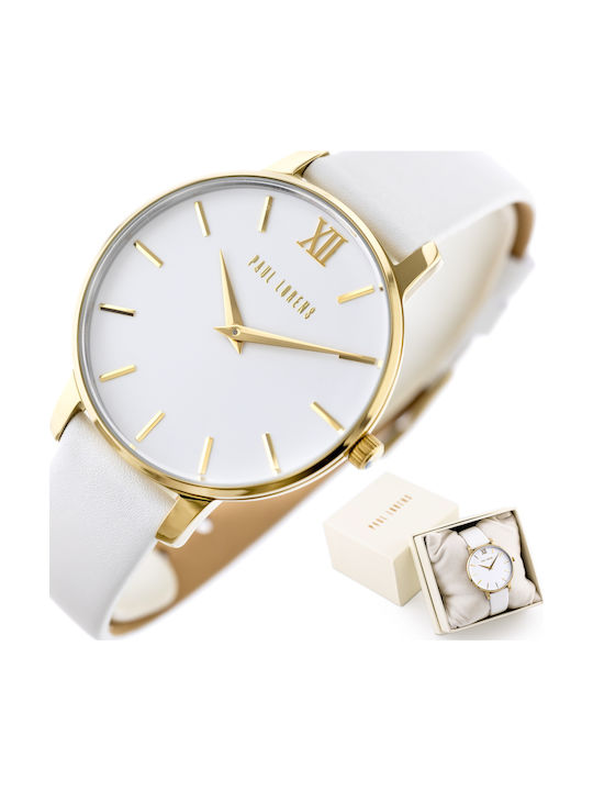 Paul Lorens Women's Watch with White Leather Strap