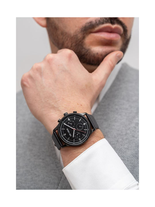 Paul Lorens Men's Watch 44mm Battery with Black Leather Strap