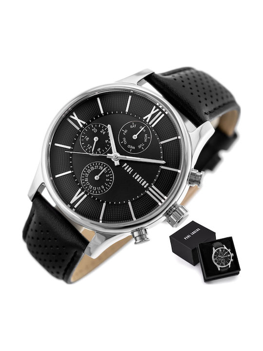 Paul Lorens Men's Watch 45mm Battery with Black Leather Strap