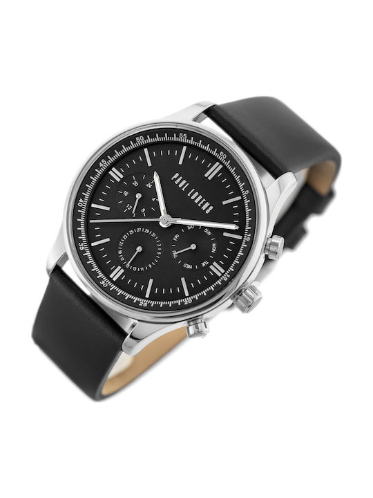 Paul Lorens Ceas Barbati 44mm Baterie cu Curea din Piele Neagră