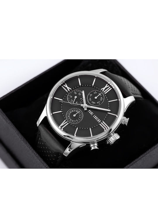 Paul Lorens Men's Watch 45mm Battery with Black Leather Strap