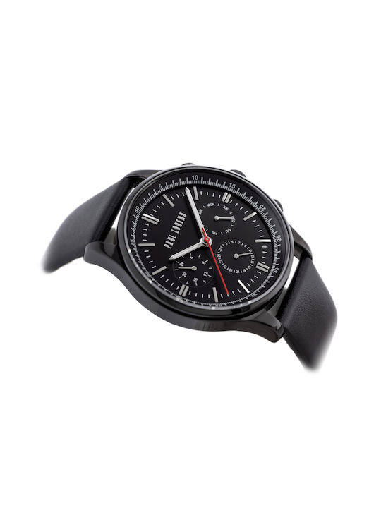 Paul Lorens Men's Watch 44mm Battery with Black Leather Strap