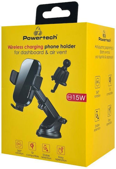 Powertech Car Mobile Mount with Adjustable Hooks and Wireless Charging Black