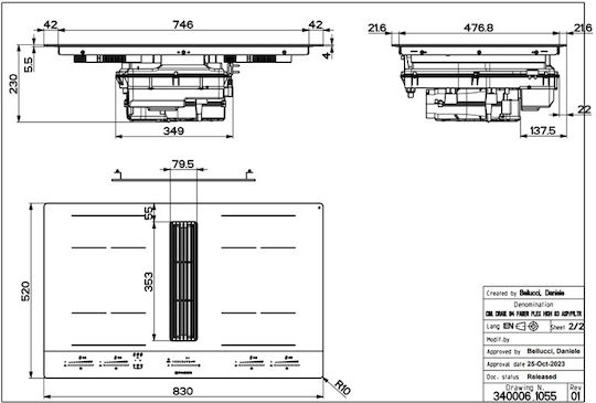 Faber Galileo Stripes A830 Induction Cooktop Autonomous with Hood 83x52εκ.