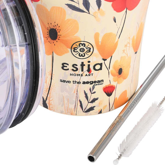 Estia Coffee Mug Save The Aegean Recyclable Thermos Stainless Steel BPA Free 350ml Summer Reverie with Straw