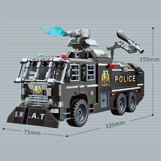 Qman Cuburi De Construit Police Truck Cu Tun De Apă Pentru 6+ Ani 847 Bucăți