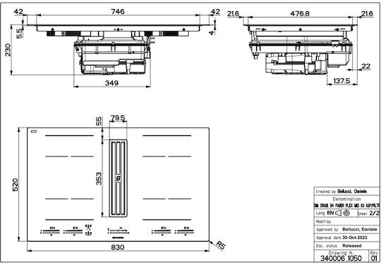Faber Galileo Bold F830 Induktionskochfeld Autonom mit Dunstabzugshaube 79.5x52εκ.
