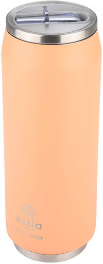 Estia Travel Cup Save the Aegean Reciclabil Pahar Termos Oțel inoxidabil / Plastic Fără BPA 500ml Peach fuzz cu Pai