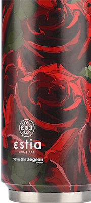 Estia Travel Cup Save the Aegean Glas Thermosflasche Rostfreier Stahl BPA-frei Twilight Rose 500ml mit Stroh