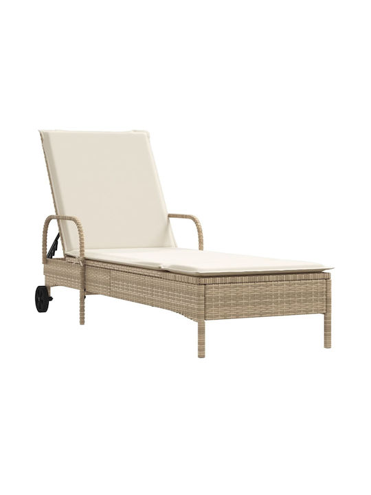 Deckchair Rattan with Cushion Beige 2pcs 61x161x87cm.