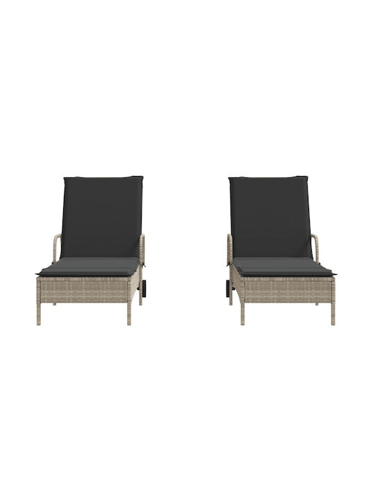 Ξαπλώστρα Rattan με Μαξιλάρι Γκρι 2τμχ 61x161x87εκ.