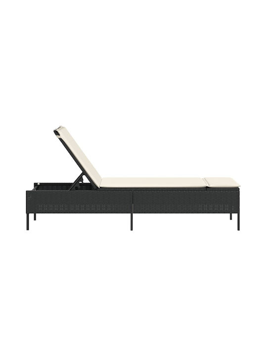 Șezlong Rattan cu Pernă Negru 198x55x39cm