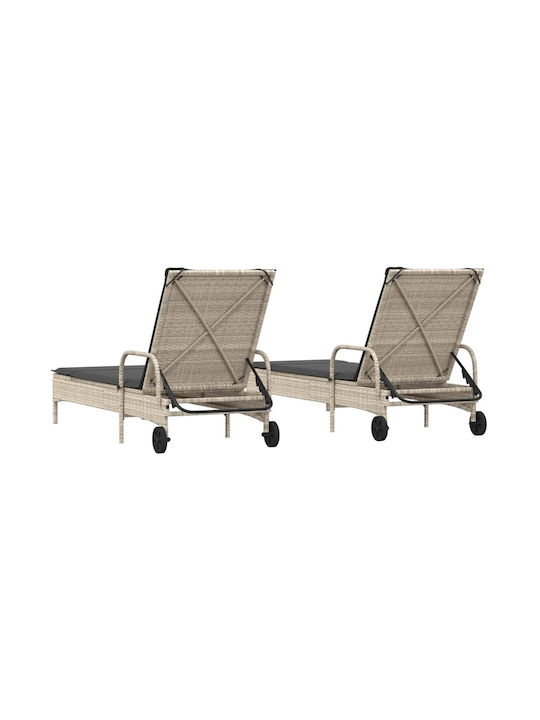 Ξαπλώστρα Rattan με Μαξιλάρι Γκρι 2τμχ 61x161x87εκ.