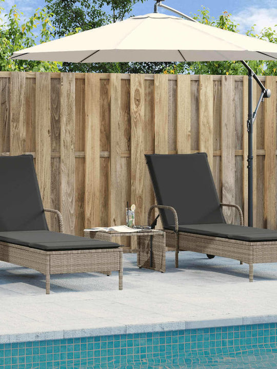 Ξαπλώστρα Rattan με Μαξιλάρι Γκρι 2τμχ 61x161x87εκ.
