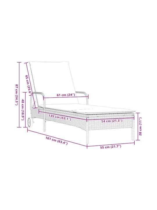 Ξαπλώστρα Rattan με Μαξιλάρι Γκρι 61x161x87εκ.