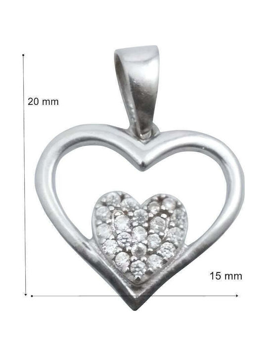 Silver Heart Charm with Zircon