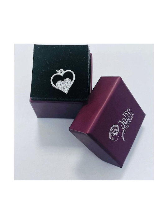 Silver Heart Charm with Zircon