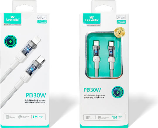 Leewello Lw-231 Regular la Cablu Lightning 30W Alb 1m (783221-1-ΛΕΥΚΟ)