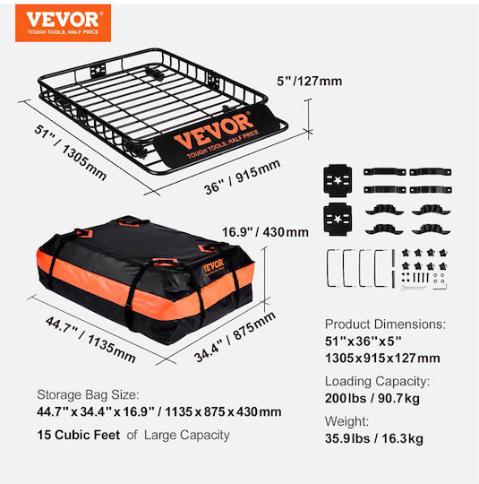 Vevor Metallic Car Roof Rack Universal 130.5x91.5cm ()