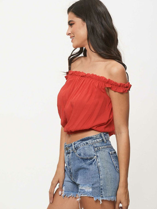 Γυναικεία Μπλούζα Off-Shoulder Κόκκινη