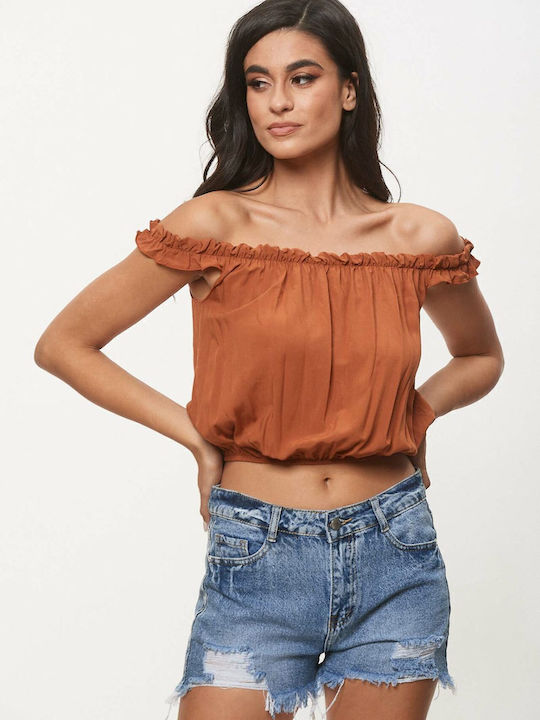 Γυναικεία Μπλούζα Off-Shoulder Καφέ