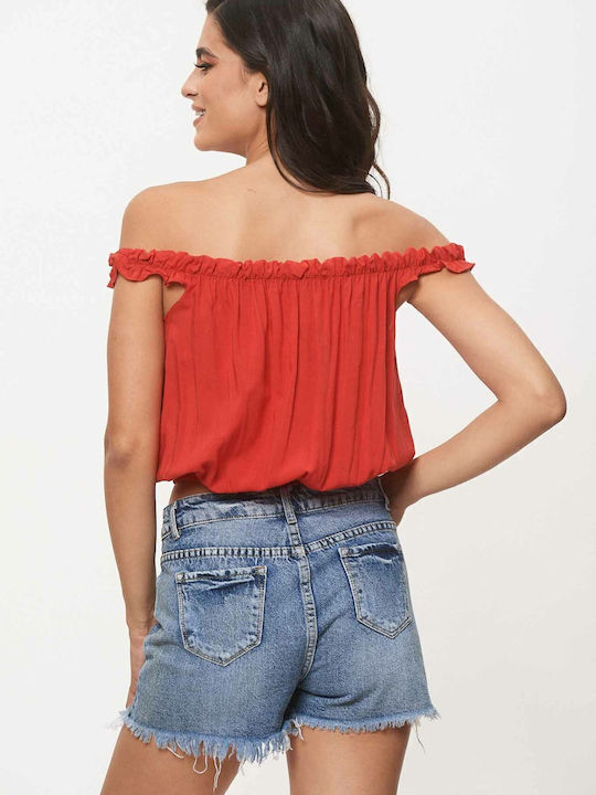 Γυναικεία Μπλούζα Off-Shoulder Κόκκινη