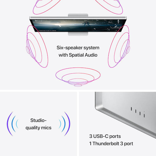Apple Studio Display (2022) Монитор 27" 5120x2880 Бял Стандартно Стъкло Адаптер За VESA Монтаж (Без Стойка)
