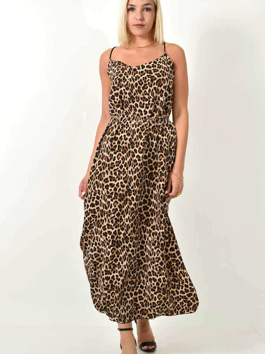 Leopard Midi Dress Thin Straps Animal Print 24827