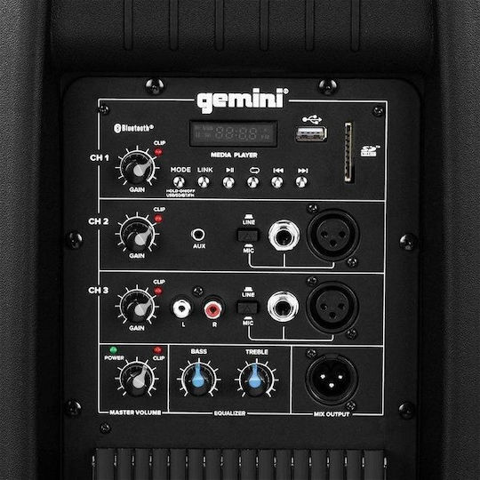 Gemini AS-2112BT Active Speaker PA 1500W with Woofer 12" 37.5x58.4x31cm.