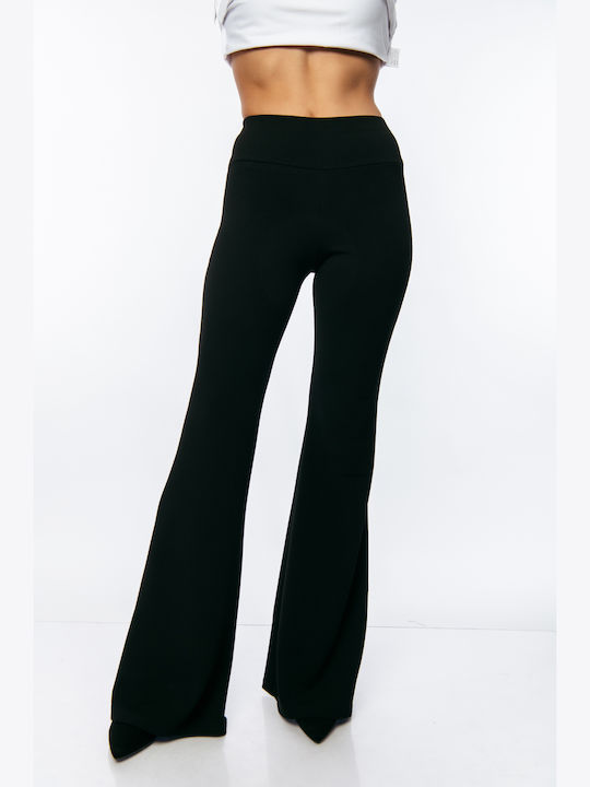 Ecstasy Women's Fabric Trousers Flared Black