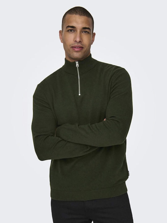 Only & Sons Men's Long Sleeve Sweater with Zipper Ladi