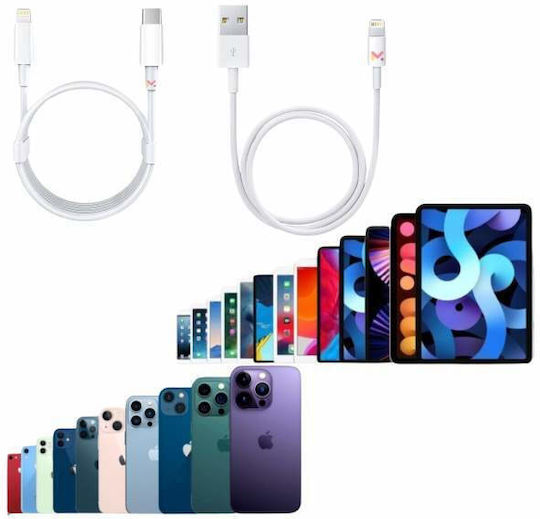 Set 2 cabluri de date Mercaton de încărcare 1 X Type-c Lightning 1 X Usb Lightning Alb 2a 1m