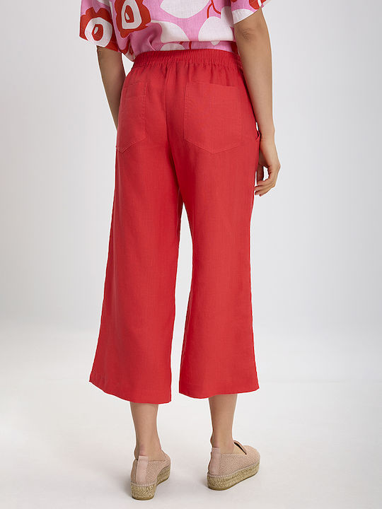 Clarina Women's Linen Trousers with Elastic RED