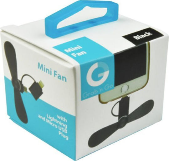 Gng Mini Fan with Micro USB & Lightning Port Black Gng148