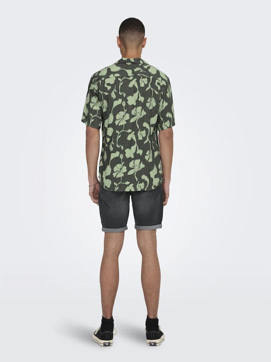Short-sleeved Cotton Shirt Floral Castor Gray