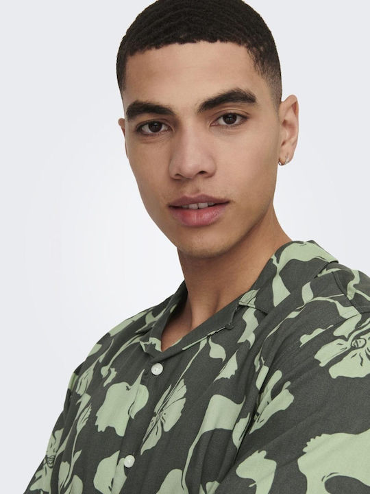 Short-sleeved Cotton Shirt Floral Castor Gray